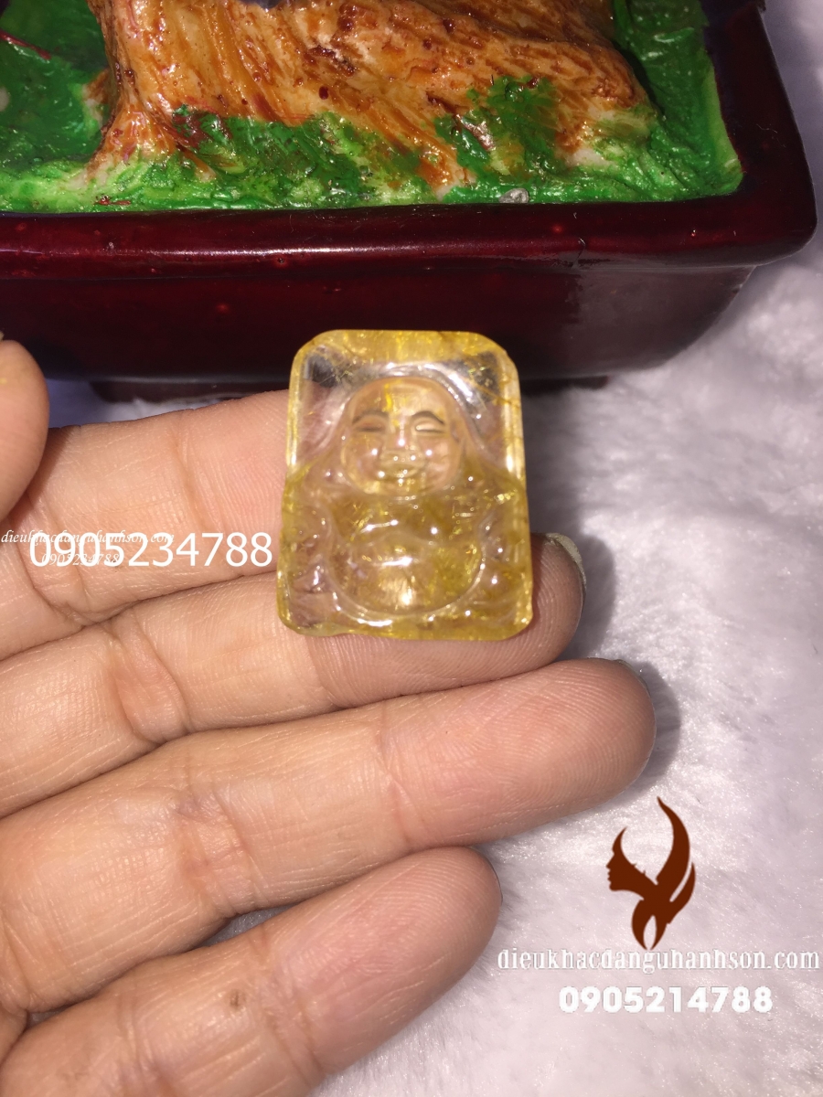 Mặt dây chuyền phật di lặc đá thạch anh tóc vàng thiên nhiên hàng Vip DL66