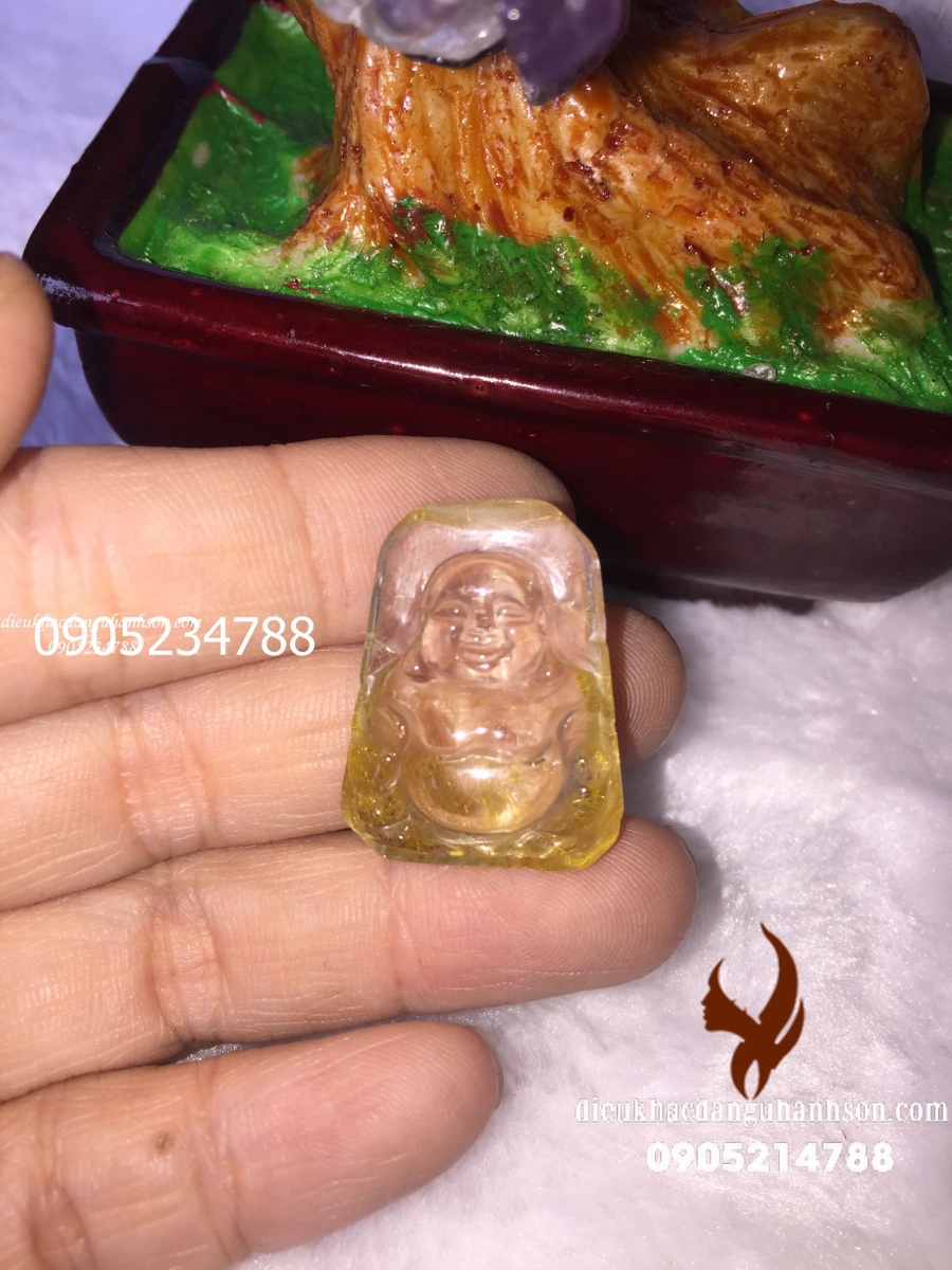Mặt dây chuyền phật di lặc đá thạch anh tóc vàng thiên nhiên hàng Vip DL65