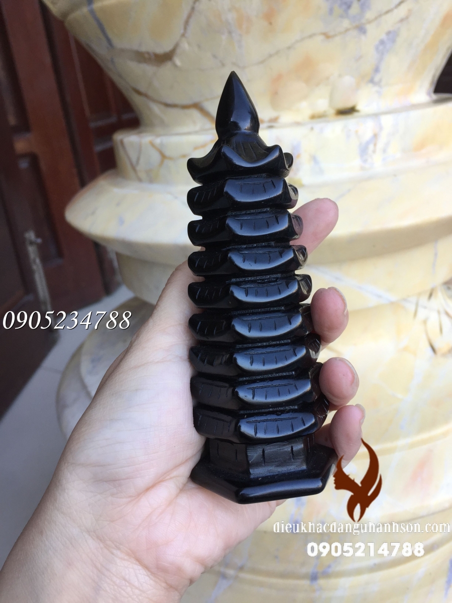 Tháp văn xương đá thạch anh đen TVX03