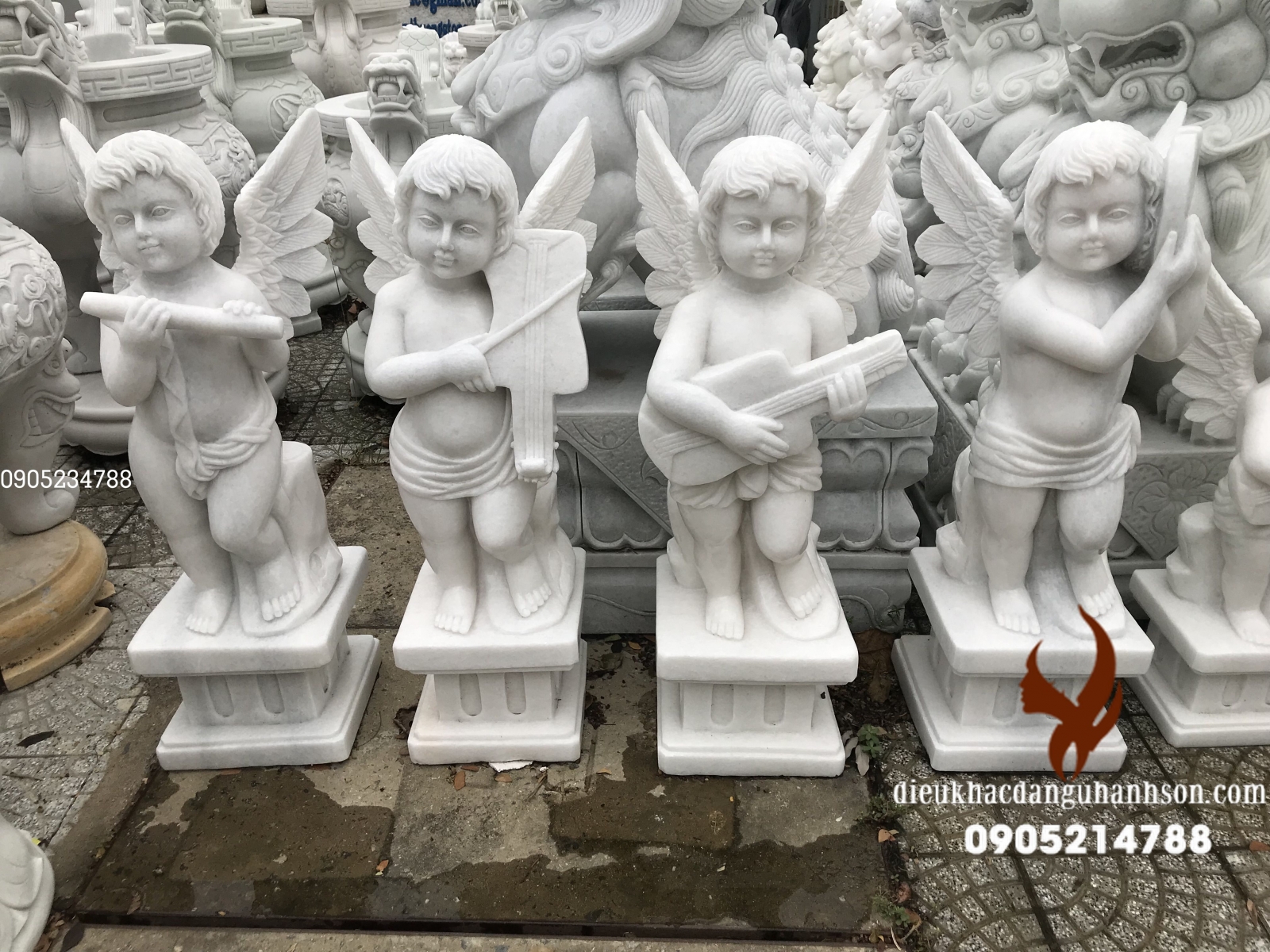 Bộ 4 thiên thần đá trắng non nước cao 1m (TTH01)