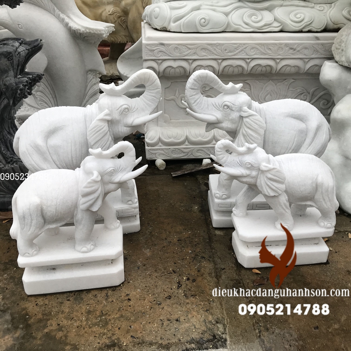 Cặp voi đá trắng Non Nước (NT02)