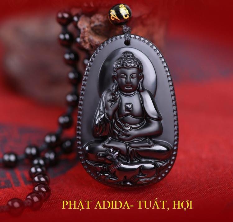Phật  bản mệnh a di đà cho tuối Tuất và Hợi đá obisidan thiên nhiên (Mã sản phẩm: PBM101)