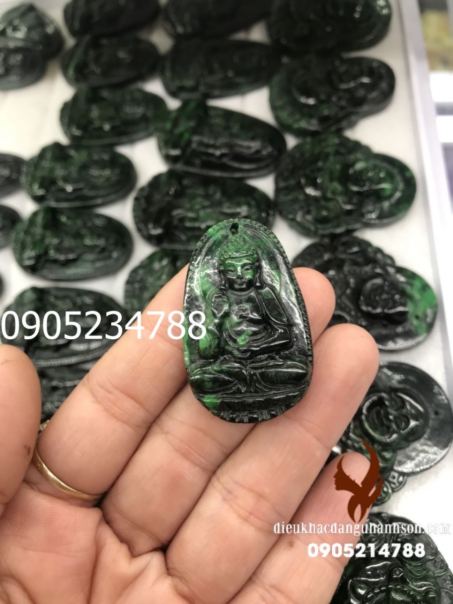 Mặt Phật A di đà Ngọc cẩm thạch Sơn Thủy Cho Tuổi Tuất và Hợi (Mã Sản Phẩm: PBM130)
