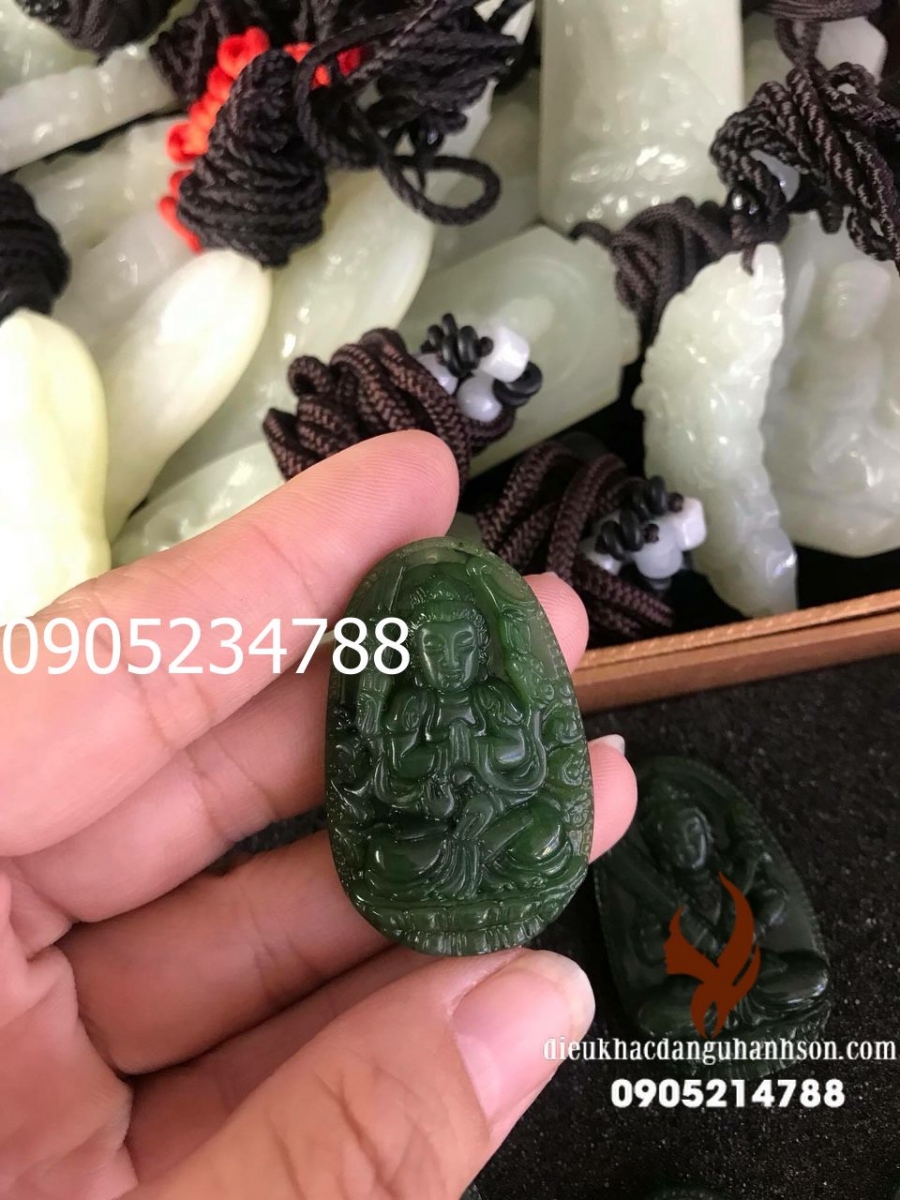 Mặt Dây Chuyền Phật Thiên thủ thiên nhãn Ngọc Bích - Nephrite Thiên Nhiên Cho Tuổi Tý (Mã Sản Phẩm: PBM133)