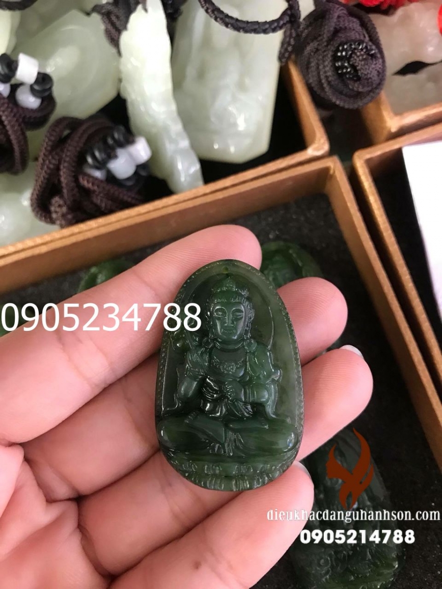 Mặt Dây Chuyền Phật Đại thế chí Ngọc Bích - Nephrite Thiên Nhiên Cho Tuổi Ngọ (Mã Sản Phẩm: PBM140)