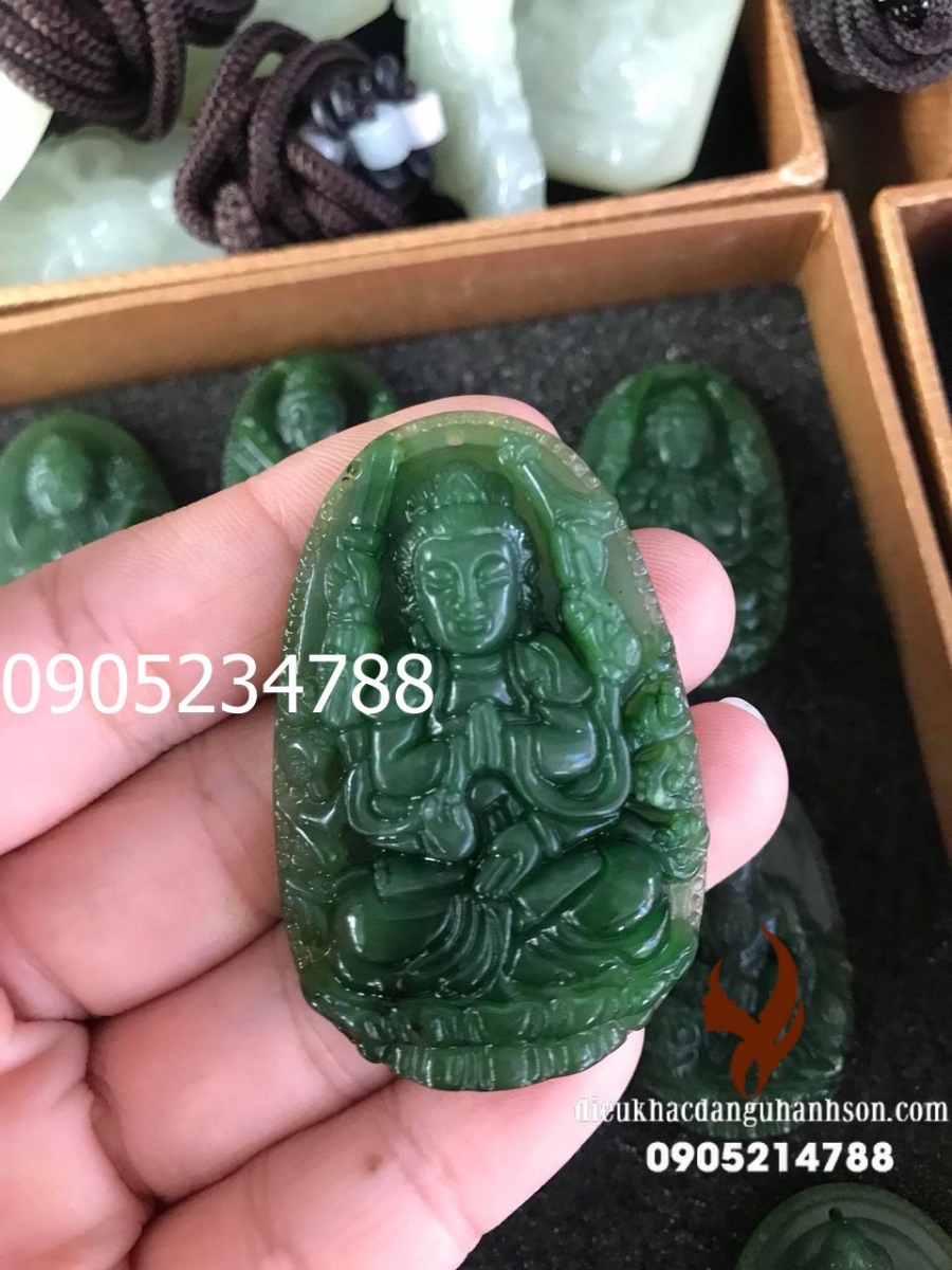 Mặt Dây Chuyền Phật Thiên thủ thiên nhãn Ngọc Bích - Nephrite Thiên Nhiên Cho Tuổi Tý (Mã Sản Phẩm: PBM134)