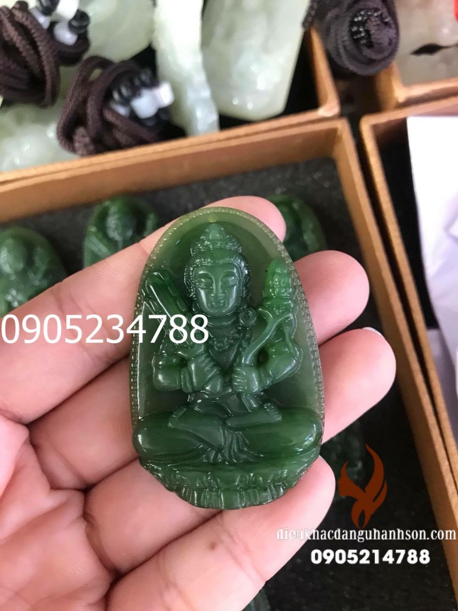 Mặt Dây Chuyền Phật Hư không tạng Ngọc Bích - Nephrite Thiên Nhiên Cho Tuổi Sửu và Dần (Mã Sản Phẩm: PBM137)