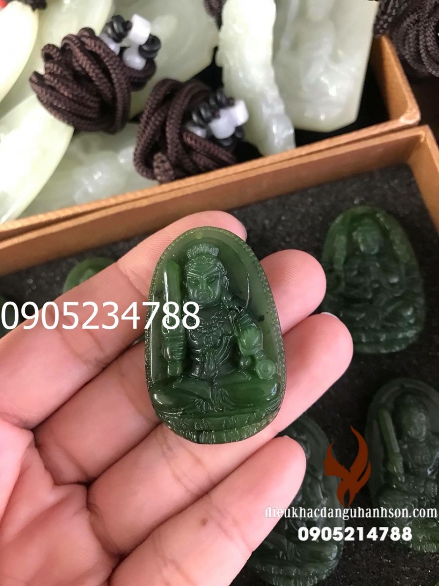 Mặt dây chuyền phật Bất  động minh vương ngọc bích - Nephrite thiên nhiên cho tuổi Dậu (Mã sản phẩm: PBM145)