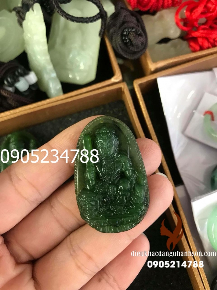 Mặt Dây Chuyền Phật Văn thù bồ tát Ngọc Bích - Nephrite Thiên Nhiên Cho Tuổi Ngọ (Mã Sản Phẩm: PBM142)