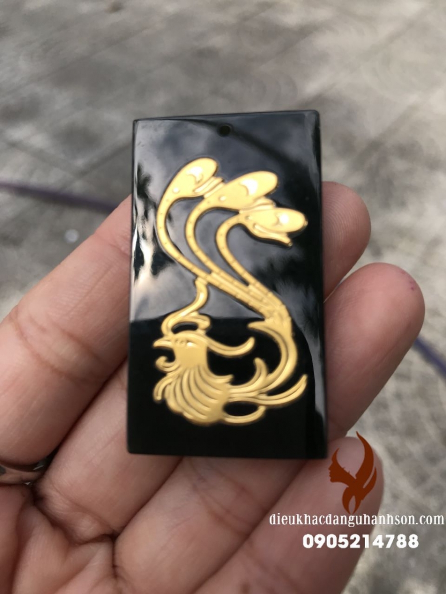  Mặt dây chuyền Phụng Ngọc Bích Nephrite Jade dát vàng 24k công nghệ 3D (Mã sản phẩm: RP87)