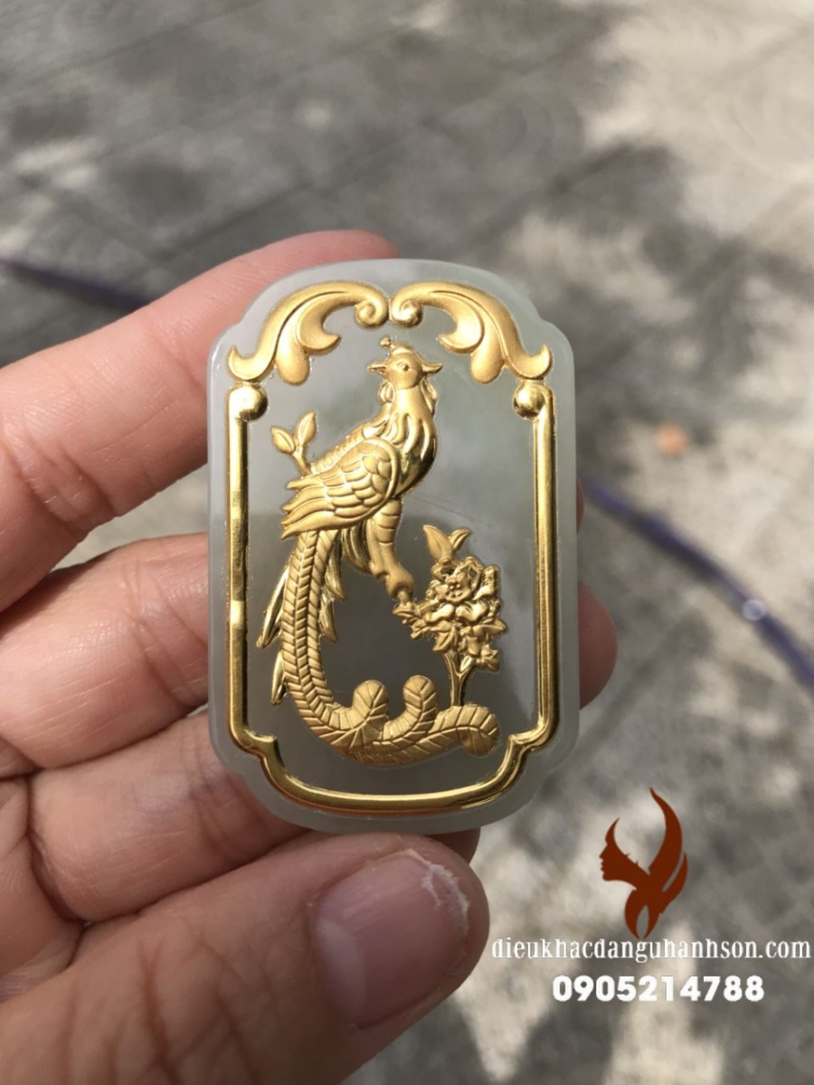 Mặt dây chuyền phụng Bạch Ngọc  dát vàng 24k công nghệ 3D (Mã sản phẩm: RP87)