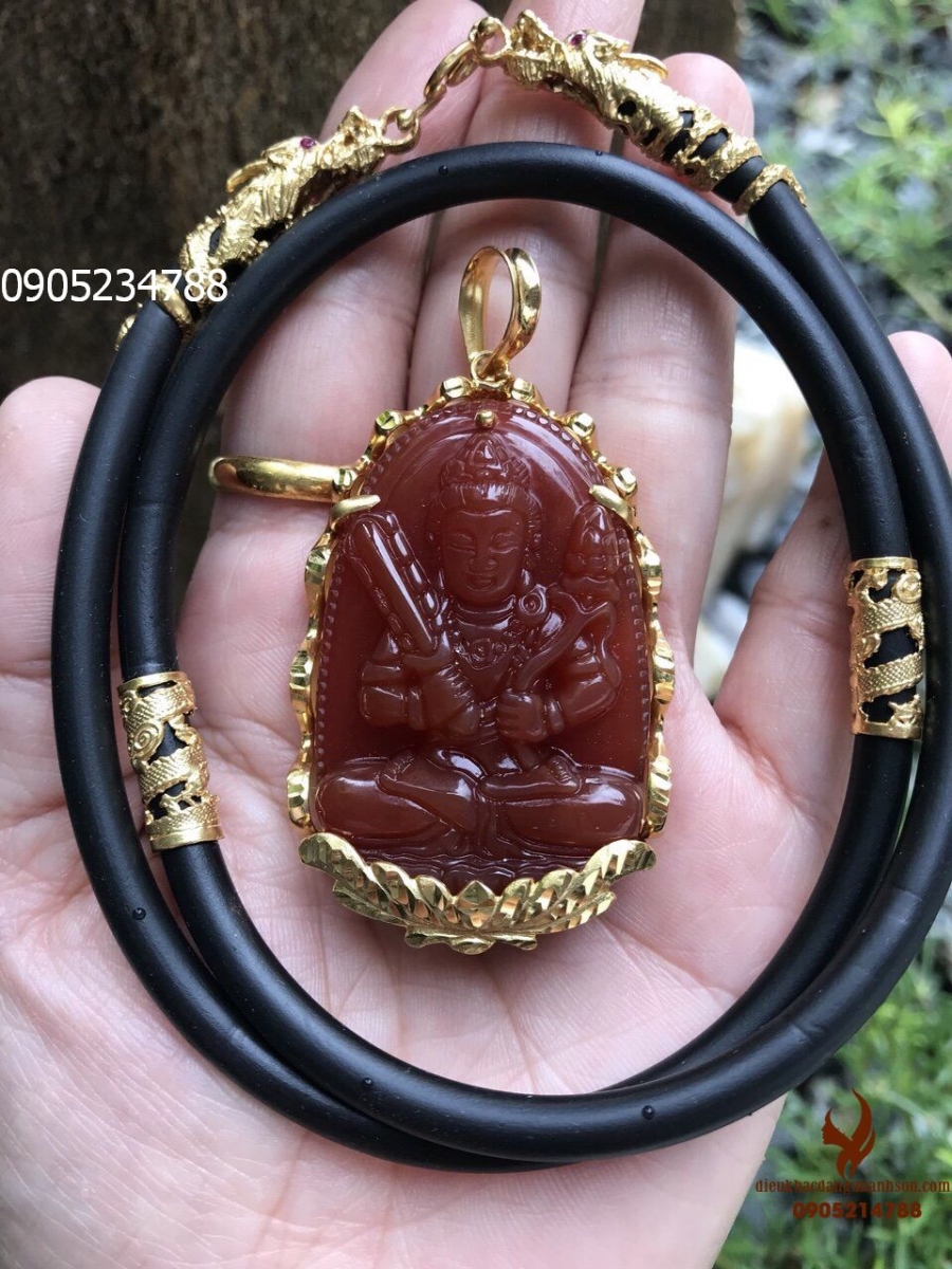 combo Mặt dây chuyền phật Hư không tạng đá mã não thiên nhiên kèm dây  ốp vàng tây 10k (Mã sản phẩm: HKT19)