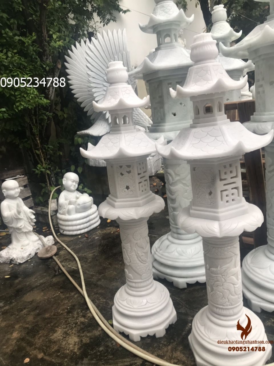 Cặp đèn đá trắng non nước thiên nhiên cao 2 m (Mã sản phẩm: D01)