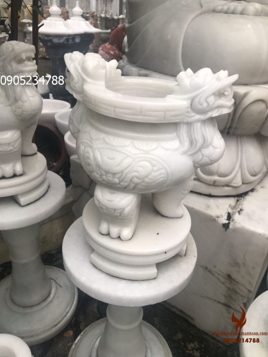 Lư hương Đá Ngọc trắng Non Nước cao 50 cm (Mã sản phẩm: LH06)