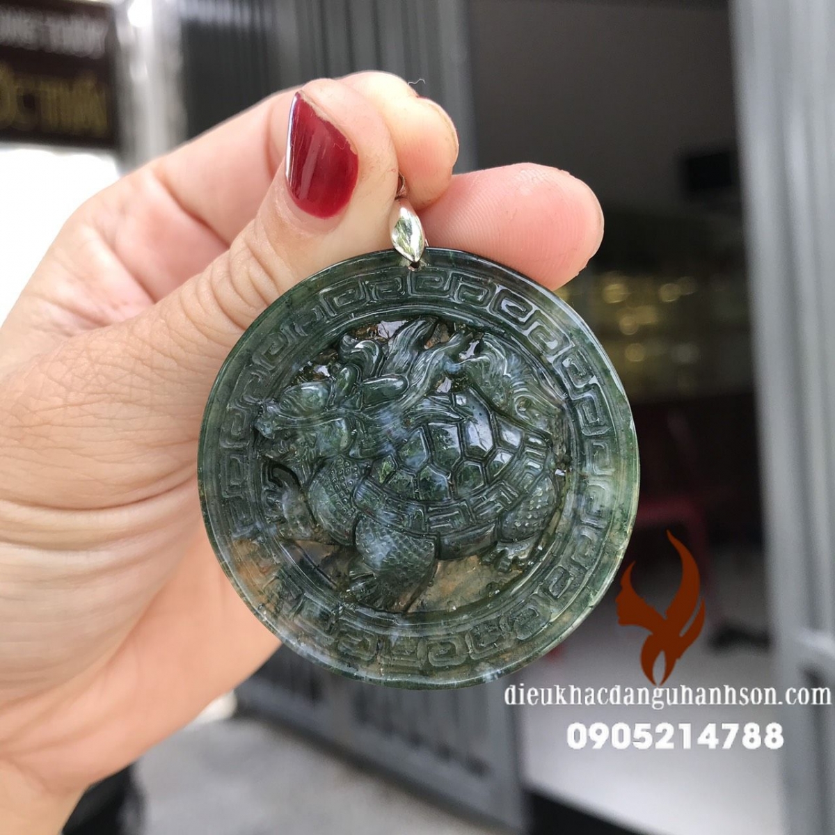 Mặt dây chuyền Long quy hóa rồng Ngọc caxedon thiên nhiên (Mã sản phẩm: LQ01)