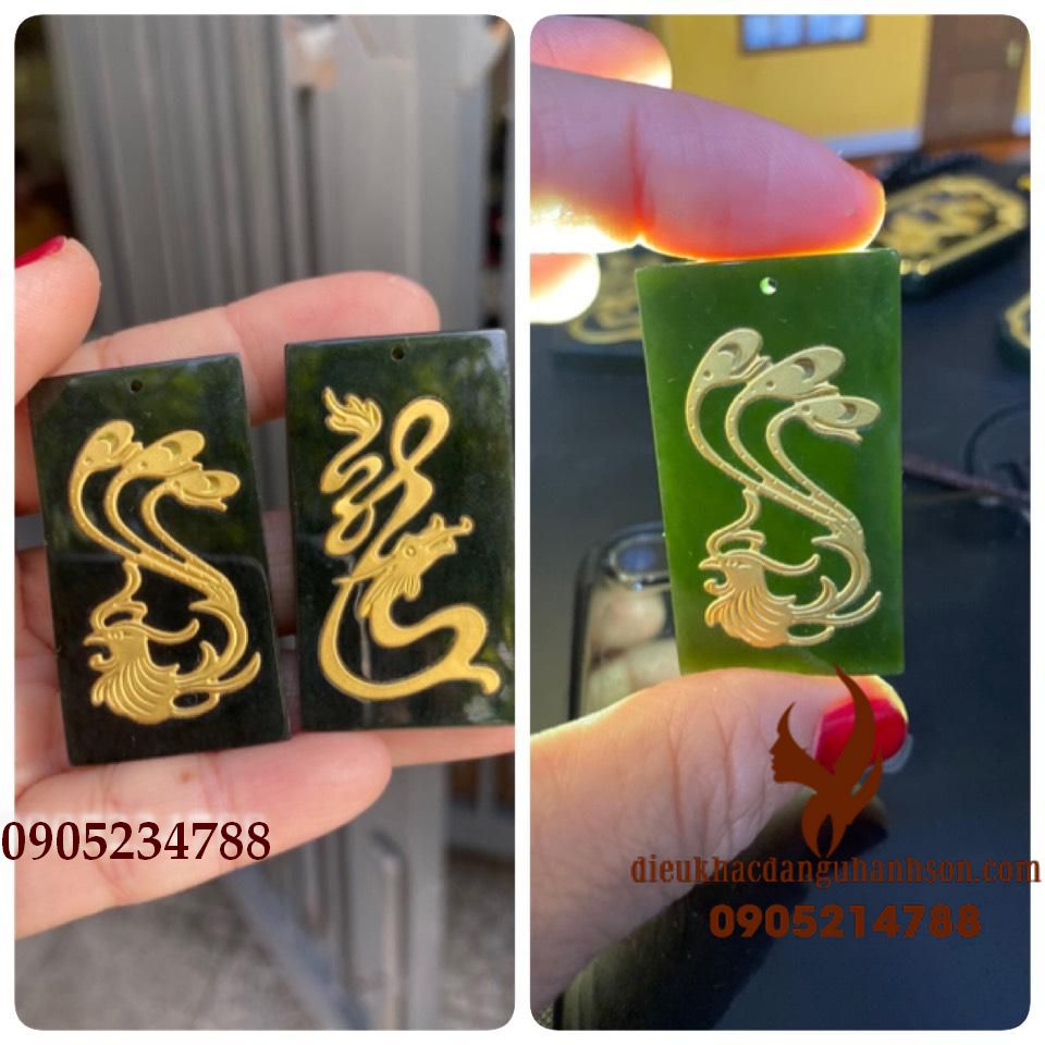 Combo 2 Mặt Dây Chuyền Rồng và Phụng Ngọc bích Nephrite Thiên Nhiên (Mã Sản Phẩm: RP100)