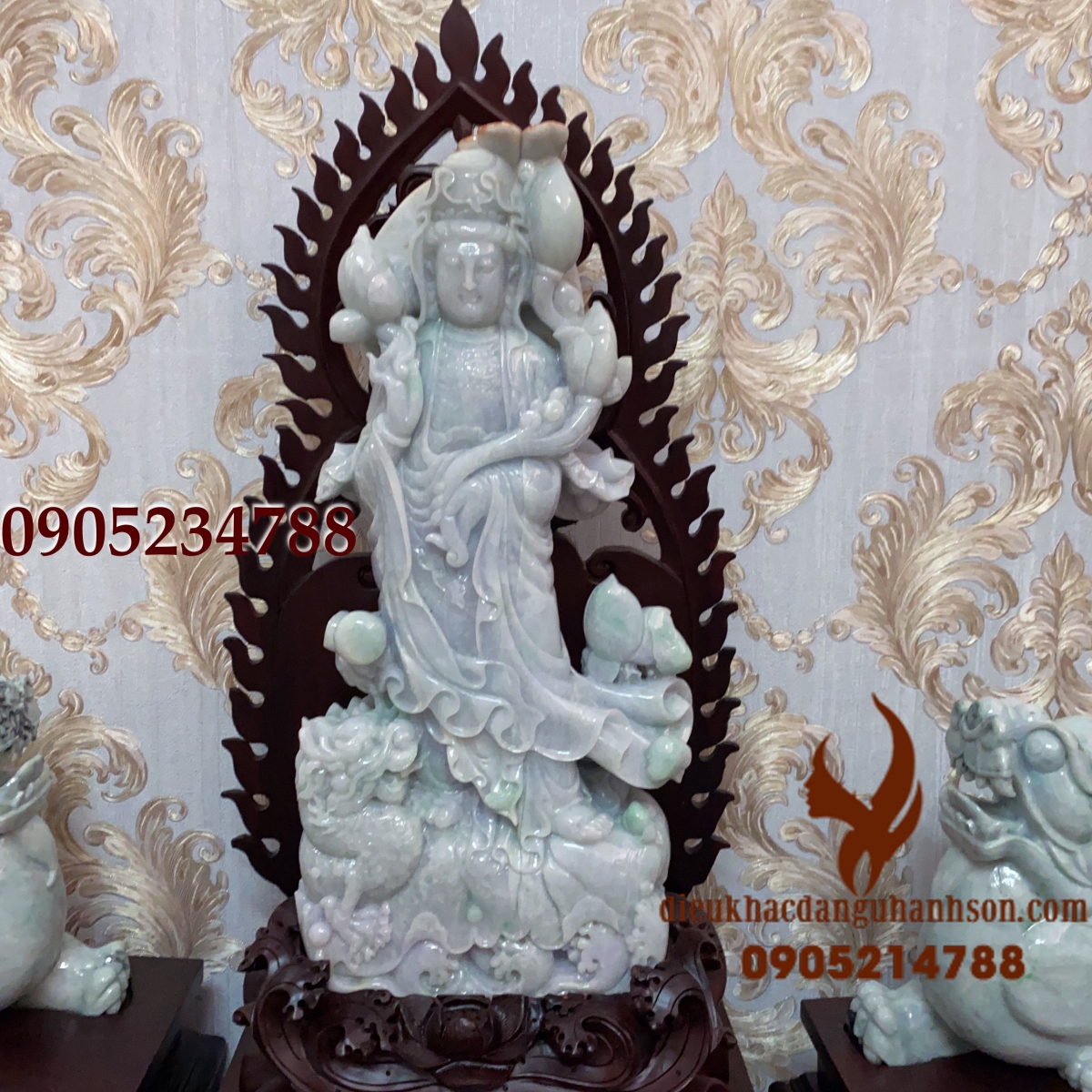 Tượng phật quan âm Ngọc cẩm thạch phỉ thúy tự nhiên (Mã sản phẩm: TQA01)