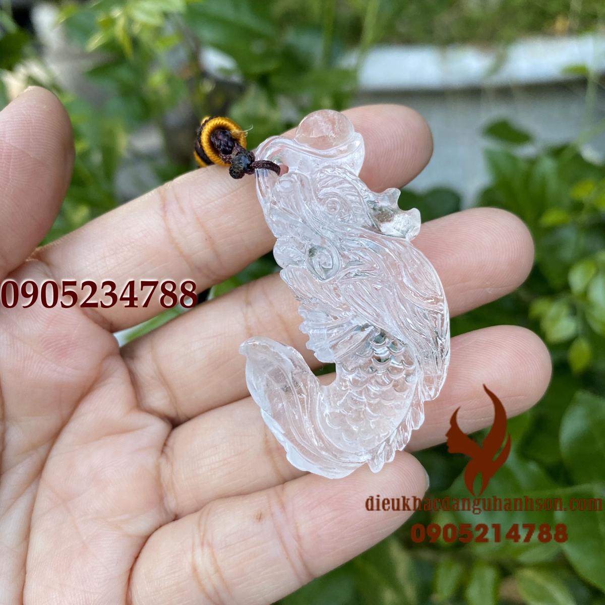 Mặt dây chuyền cá chép hóa rồng đá thạch anh trắng thiên nhiên (Mã sản phẩm: CC02)