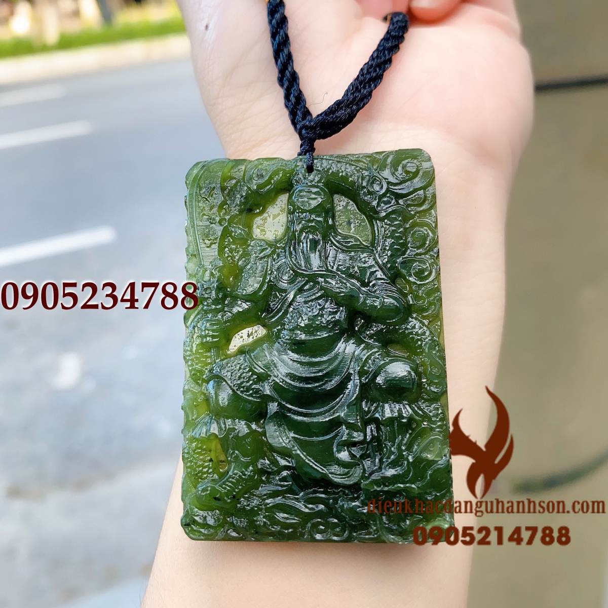 Mặt dây chuyền quan công Ngọc bích Nephrtie thiên nhiên chạm 2 mặt (Mã sản phẩm: QC69)