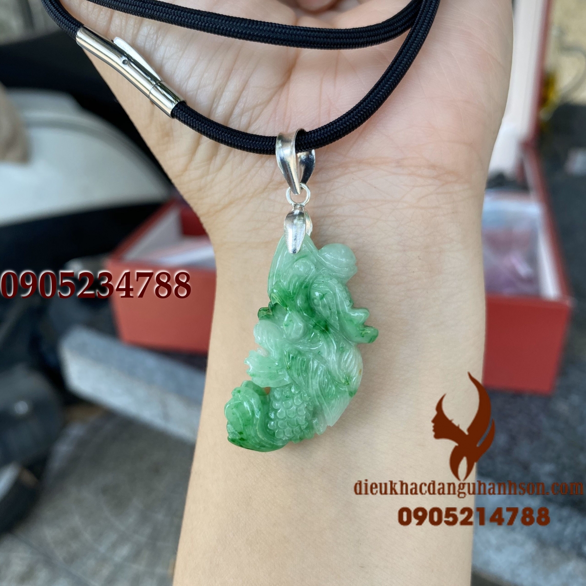 Mặt dây chuyền cá chép vượt vũ môn Ngọc cẩm thạch tự nhiên (Mã sản phẩm: CC03)