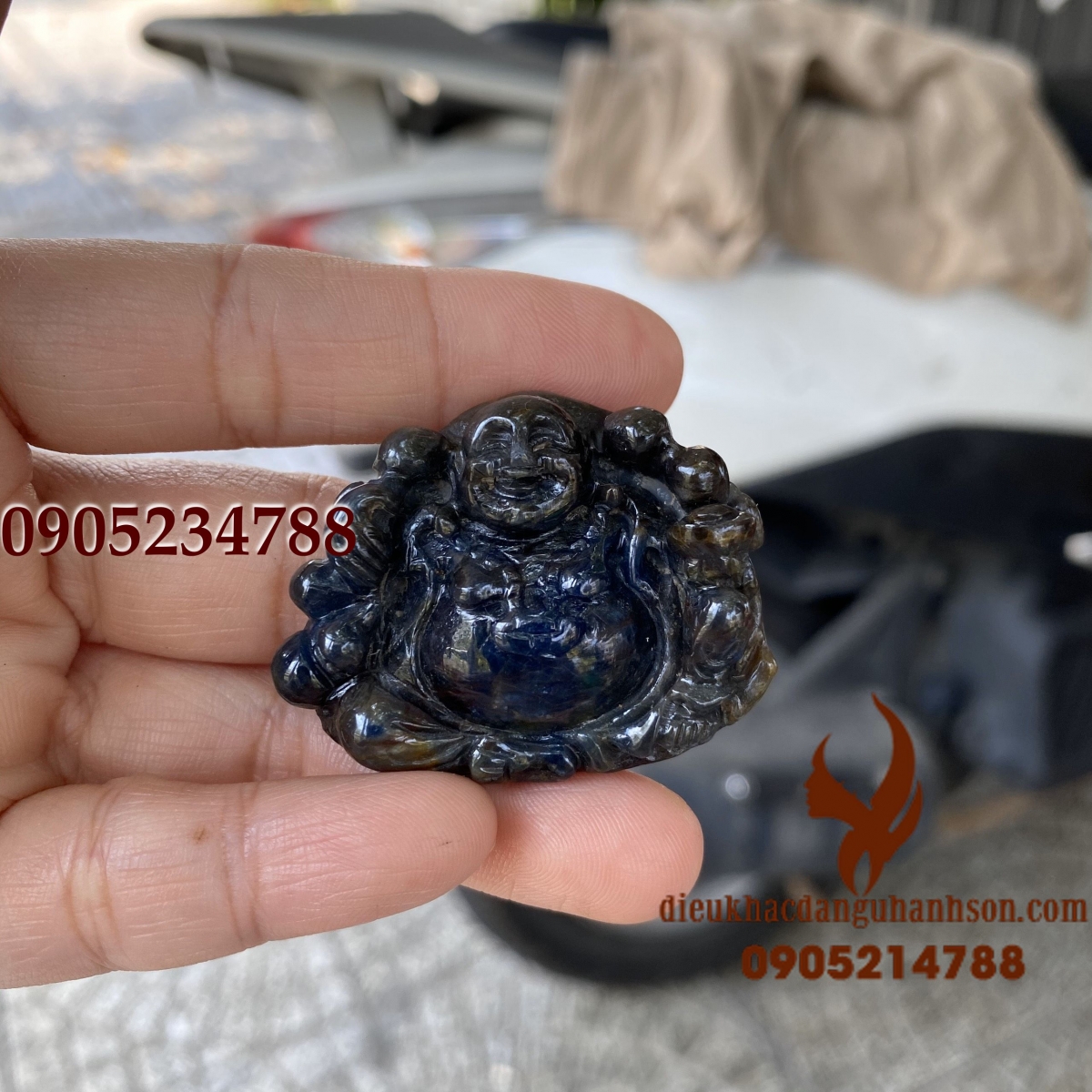 Mặt dây chuyền phật di lặc đá saphia thiên nhiên (Mã sản phẩm: DL86)
