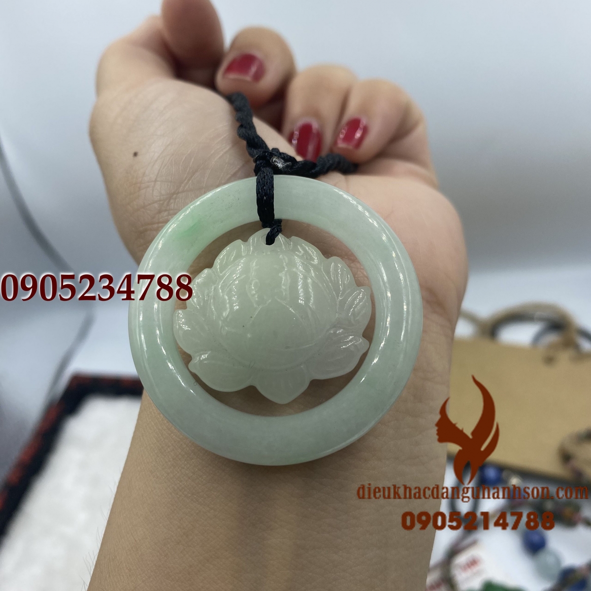 Mặt dây chuyền Liên Hoa Ngọc cẩm thạch tự nhiên (Mã sản phẩm: LH02)