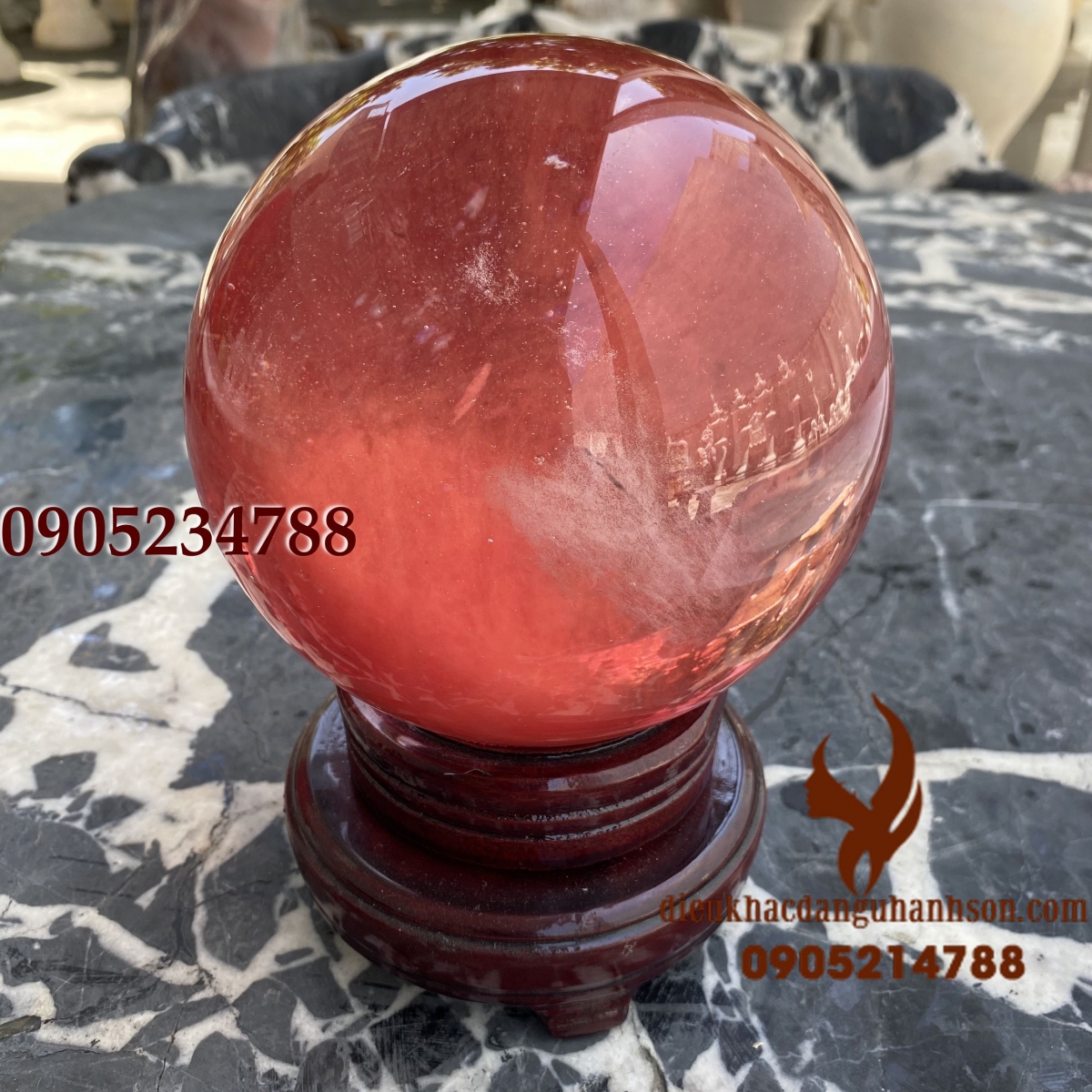 Quả cầu đá thủy tinh vân mây đỏ (Mã sản phẩm: QC50)