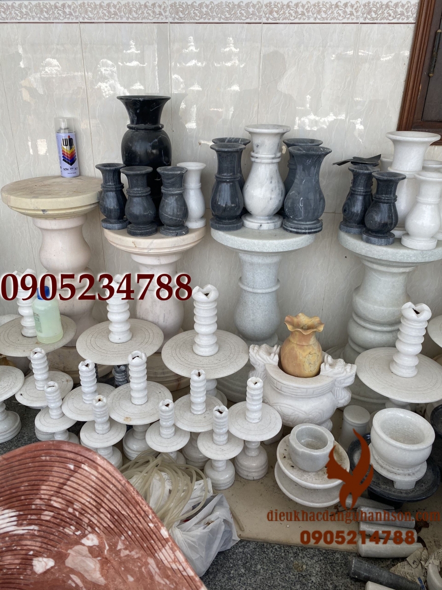 Đế chân đèn bà thờ đá trắng Non Nước Nguyên Khối  đủ size từ 20 đến cao theo yêu cầu (LH11)