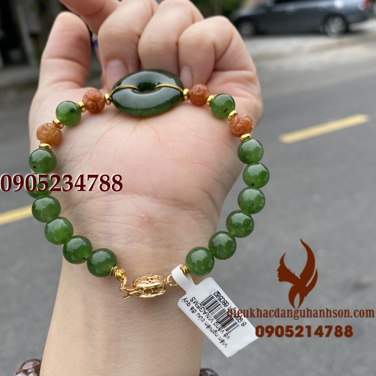 Vòng tay Ngọc bích thiên nhiên mix charm (VTPK08)