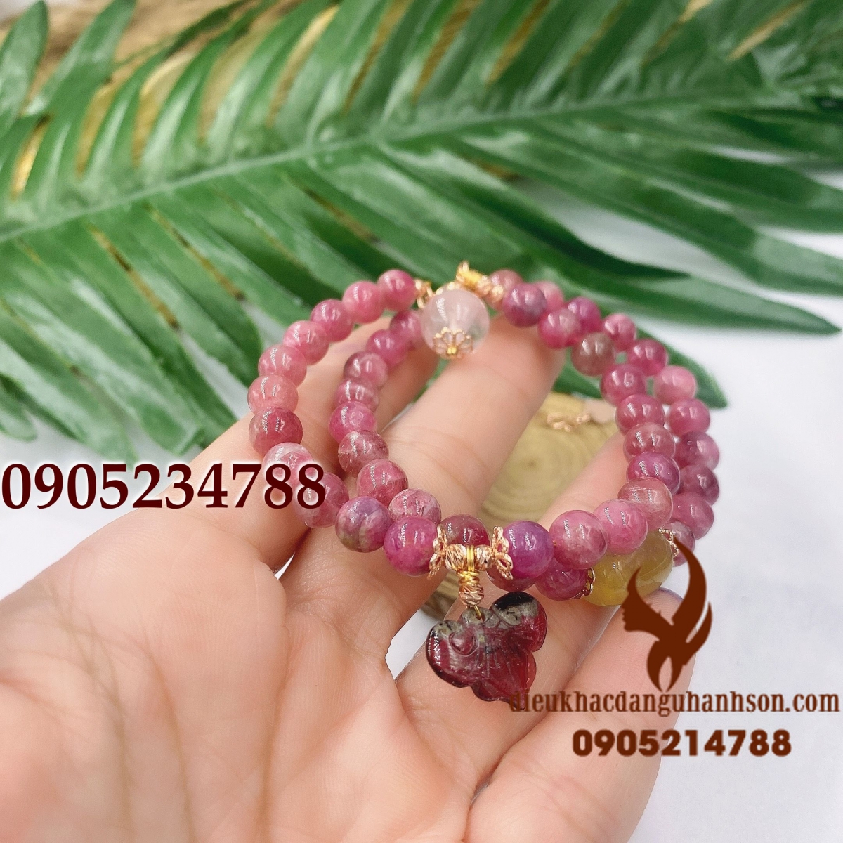 Vòng tay tourmalin thiên nhiên mix charm vàng tây 10k(Mã sản phẩm: VTPK11)