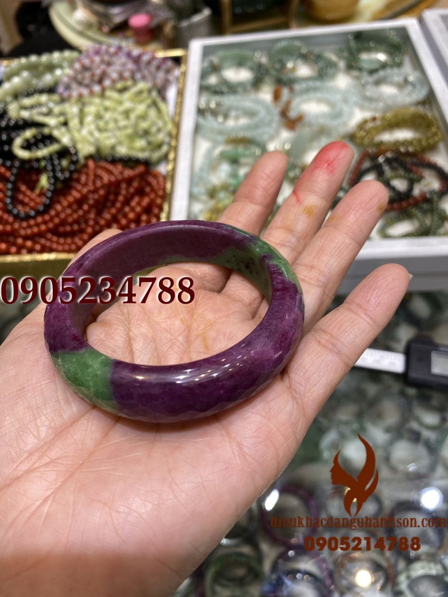 Vòng tay bản liền đá ruby thiên nhiên mài dát cạnh (Mã sản phẩm: VTBL35)