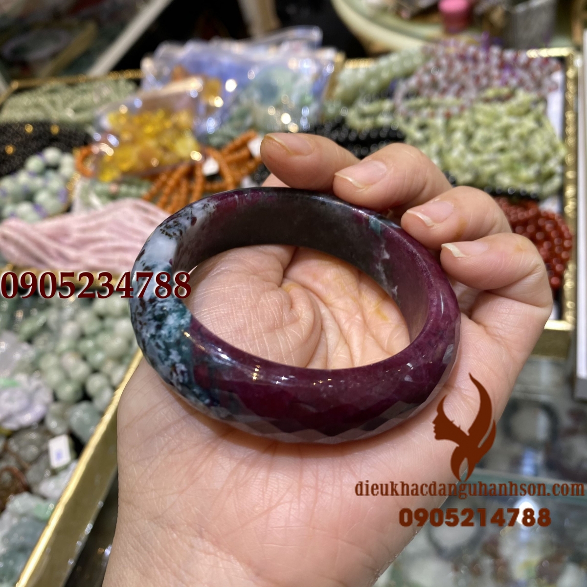 Vòng tay bản liền đá ruby thiên nhiên mài dát cạnh (Mã sản phẩm: VTBL36)