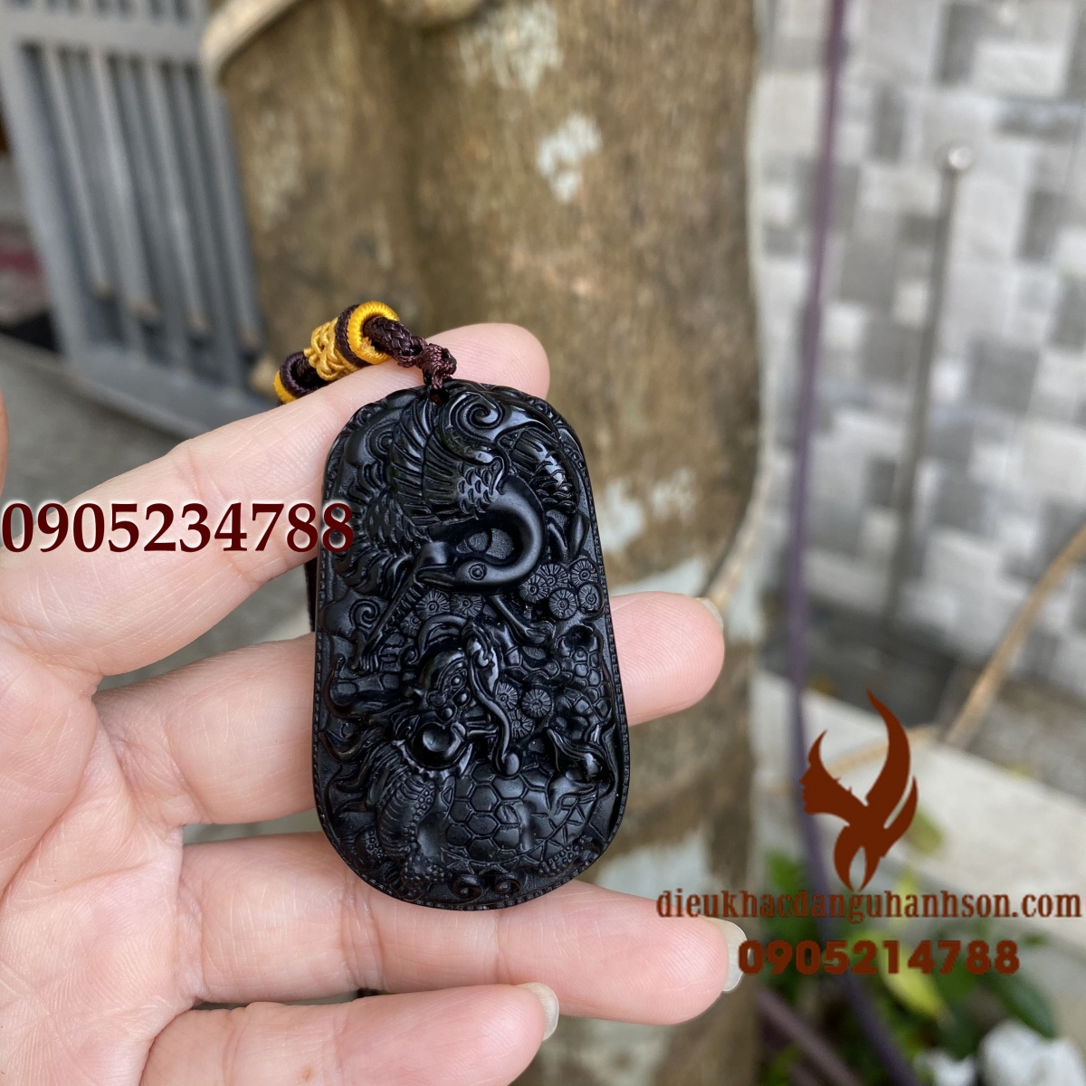 Mặt dây chuyền long lân quy phụng đá obisidian thiên nhiên (Mã sản phẩm: RP105)