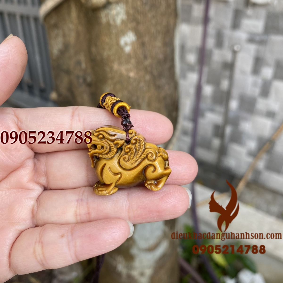 Mặt dây chuyền kỳ lân đá mắt hổ thiên nhiên (KL01)