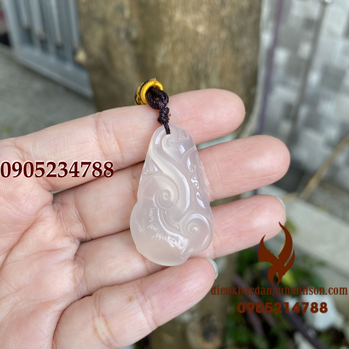 Mặt dây chuyền gậy như ý (vương trượng) đá mã não trắng tự nhiên (Mã sản phẩm: NY02)
