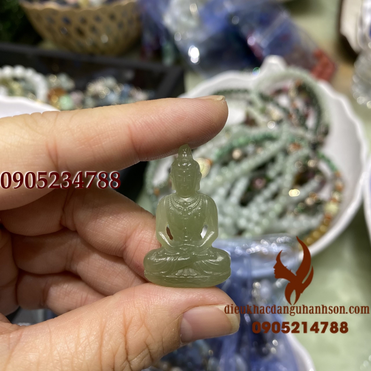 Mặt dây chuyền phật a di đà ngọc bích hòa điền thiên nhiên (Mã sản phẩm: ADD55)
