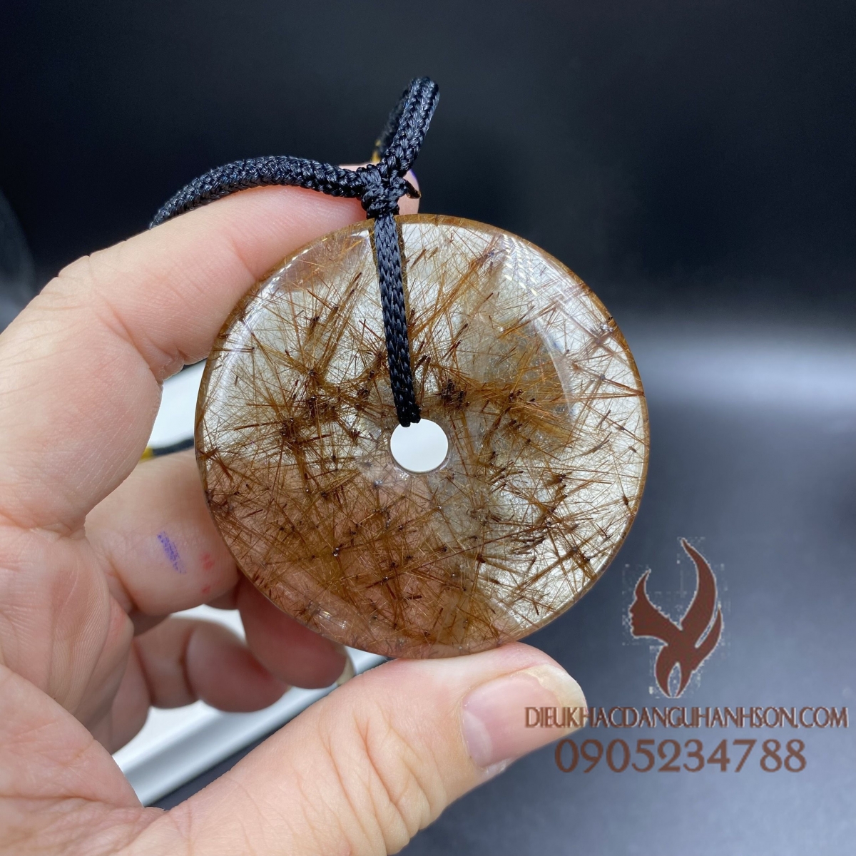 Mặt dây chuyền đồng điếu thạch anh tóc đỏ nâu thiên nhiên (Mã sản phẩm: DQ56)