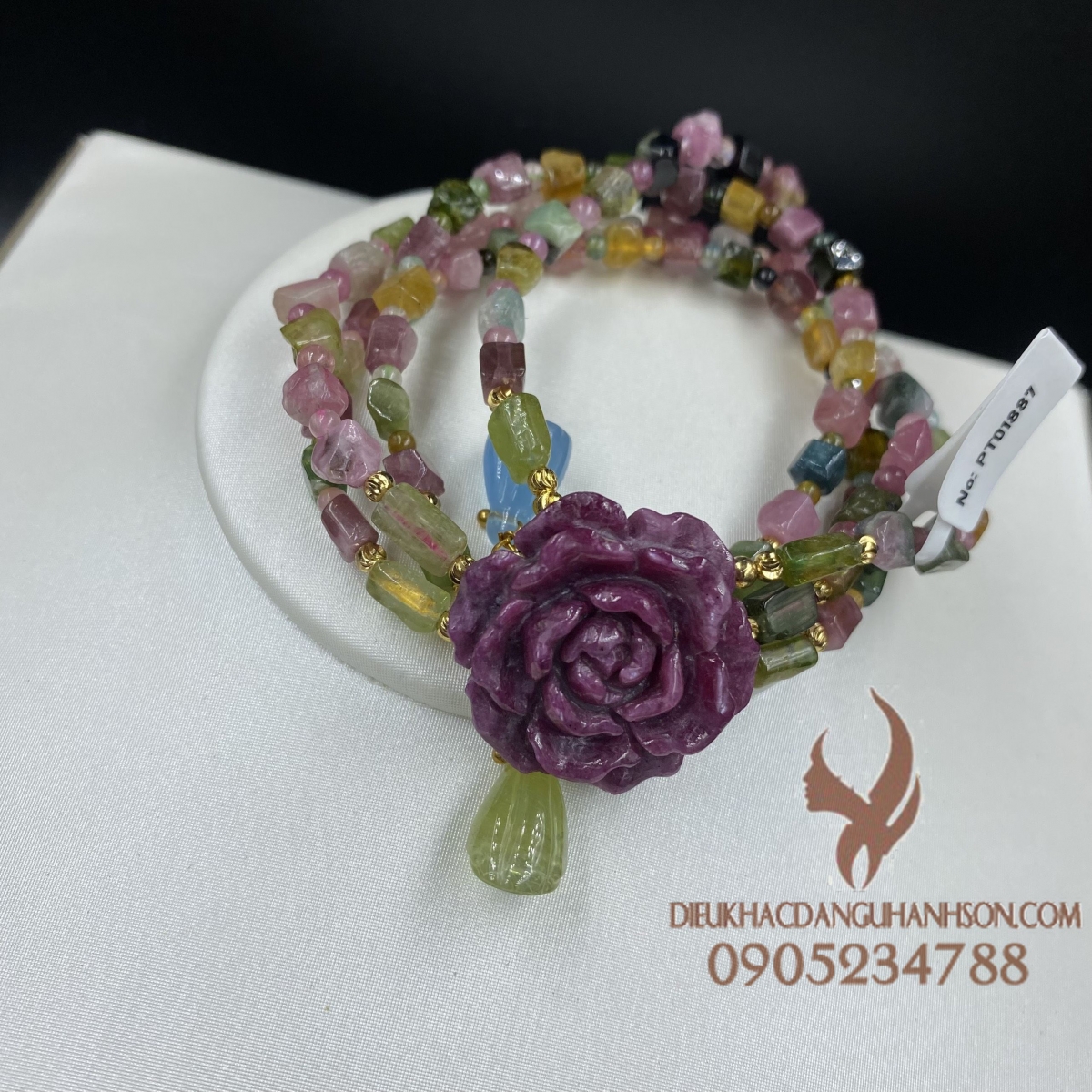 Vòng tay hoa mẫu đơn Ruby  mix tourmaline thiên nhiên (Mã sản phẩm: VTPK15)