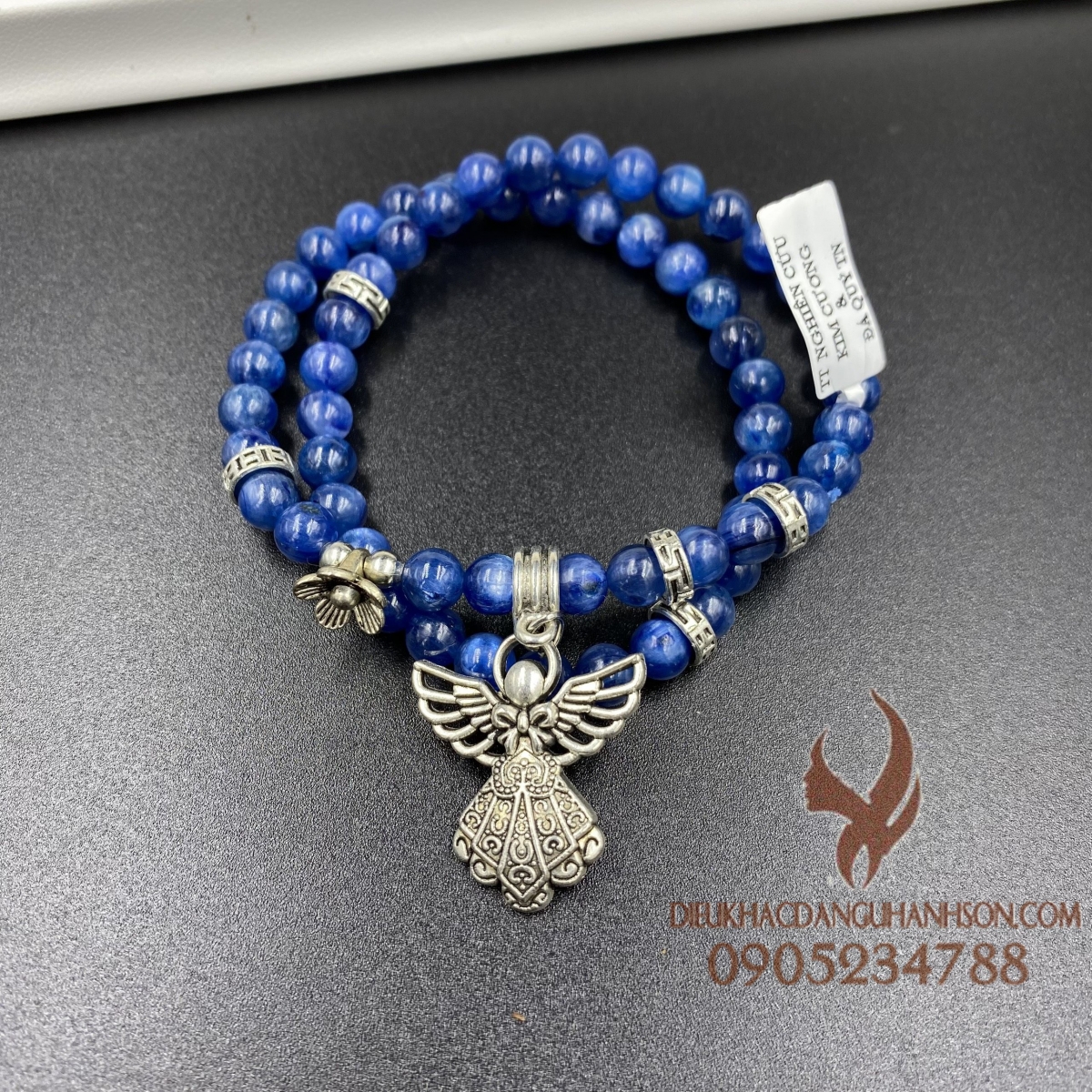 Vòng tay đá Kyanite size 6 ly thiên nhiên mix charm quấn 2 vòng tay (Mã sản phẩm: VTPK21)
