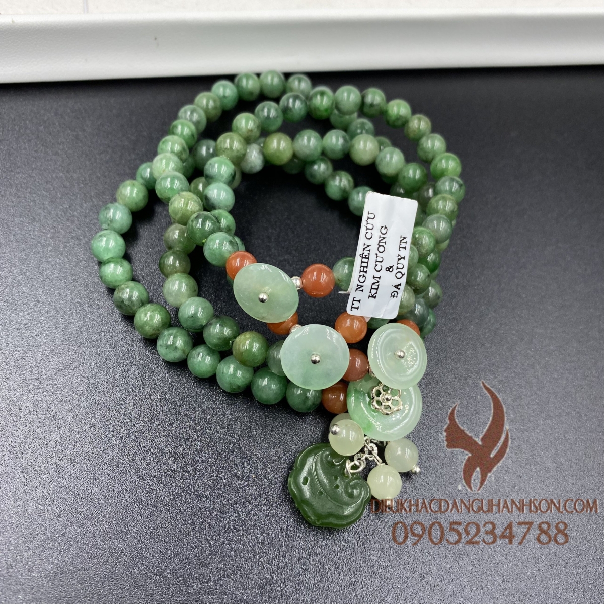 Vòng tay Ngọc sơn thủy, chuẩn ngọc myanmar thiên nhiên mix charm (Mã sản phẩm: VTPK120