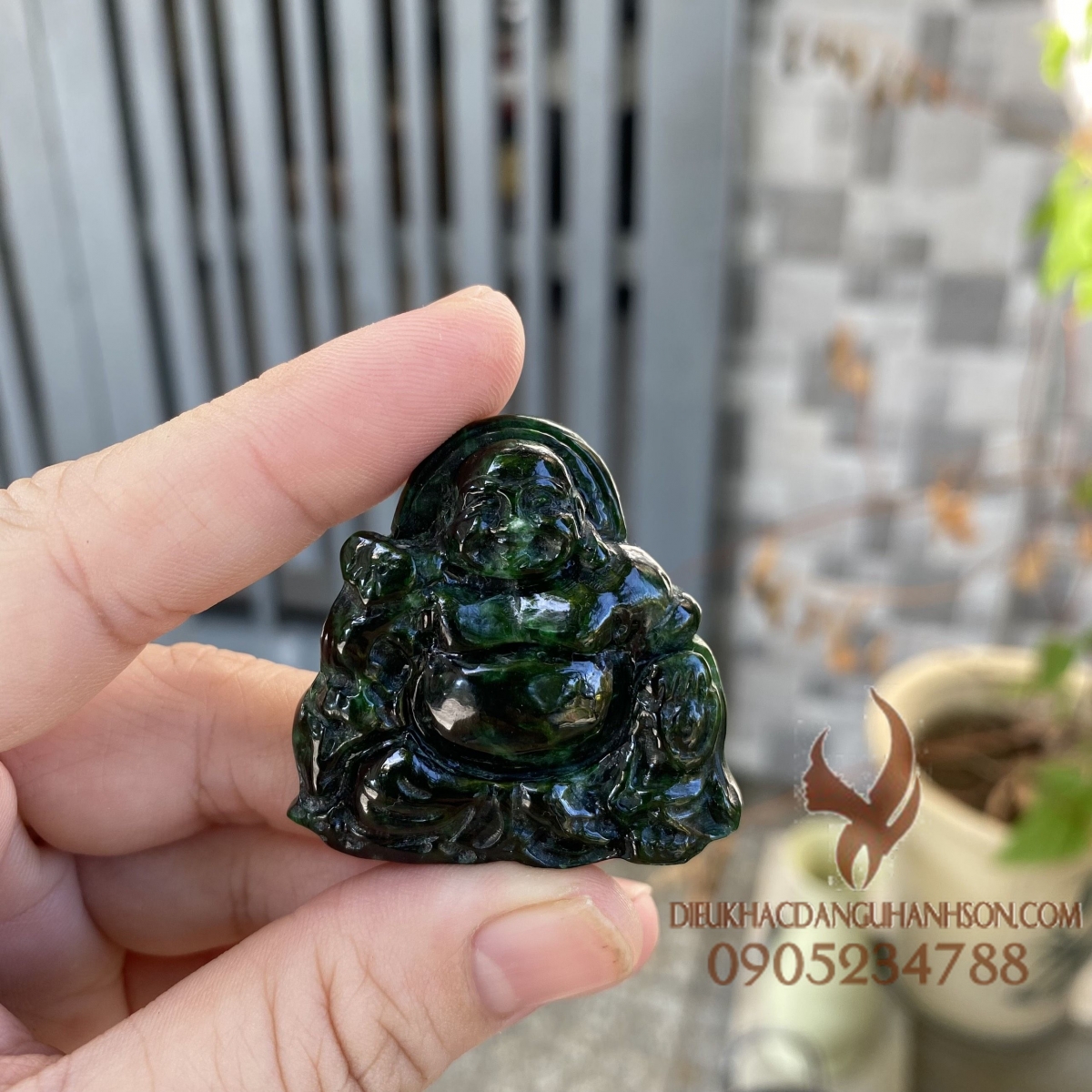 Mặt dây chuyền phật di lặc ngọc cẩm thạch sơn thủy tự nhiên (Mã sản phẩm: DL95)