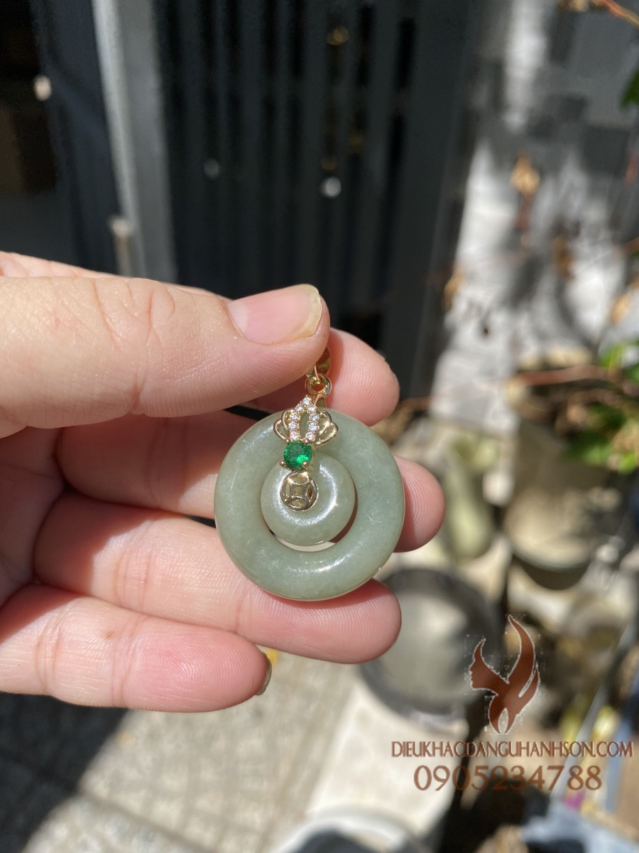 Mặt dây chuyền Đồng điếu mẹ con ngọc cẩm thạch tự nhiên (Mã sản phẩm: DD52)