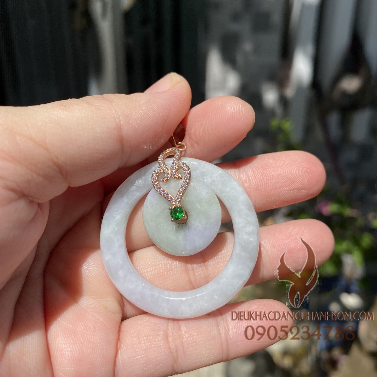 Mặt dây chuyền Đồng điếu mẹ con ngọc cẩm thạch tự nhiên (Mã sản phẩm: DD50)