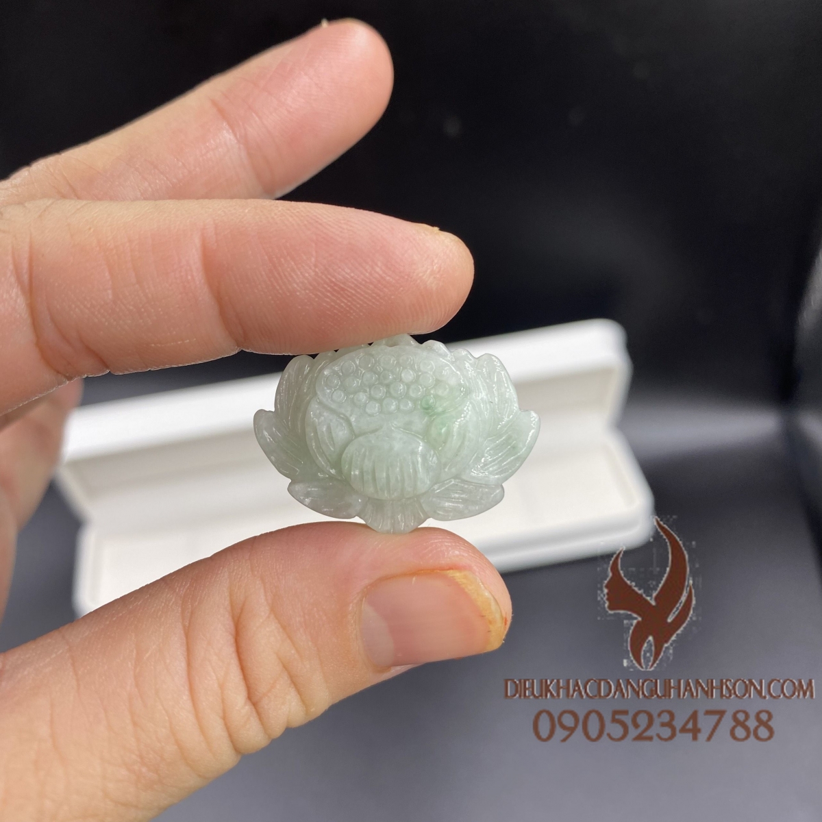 Mặt dây chuyền Sen (Liên Hoa) ngọc cẩm thạch Myanmar tự nhiên (Mã sản phẩm: DQ55)