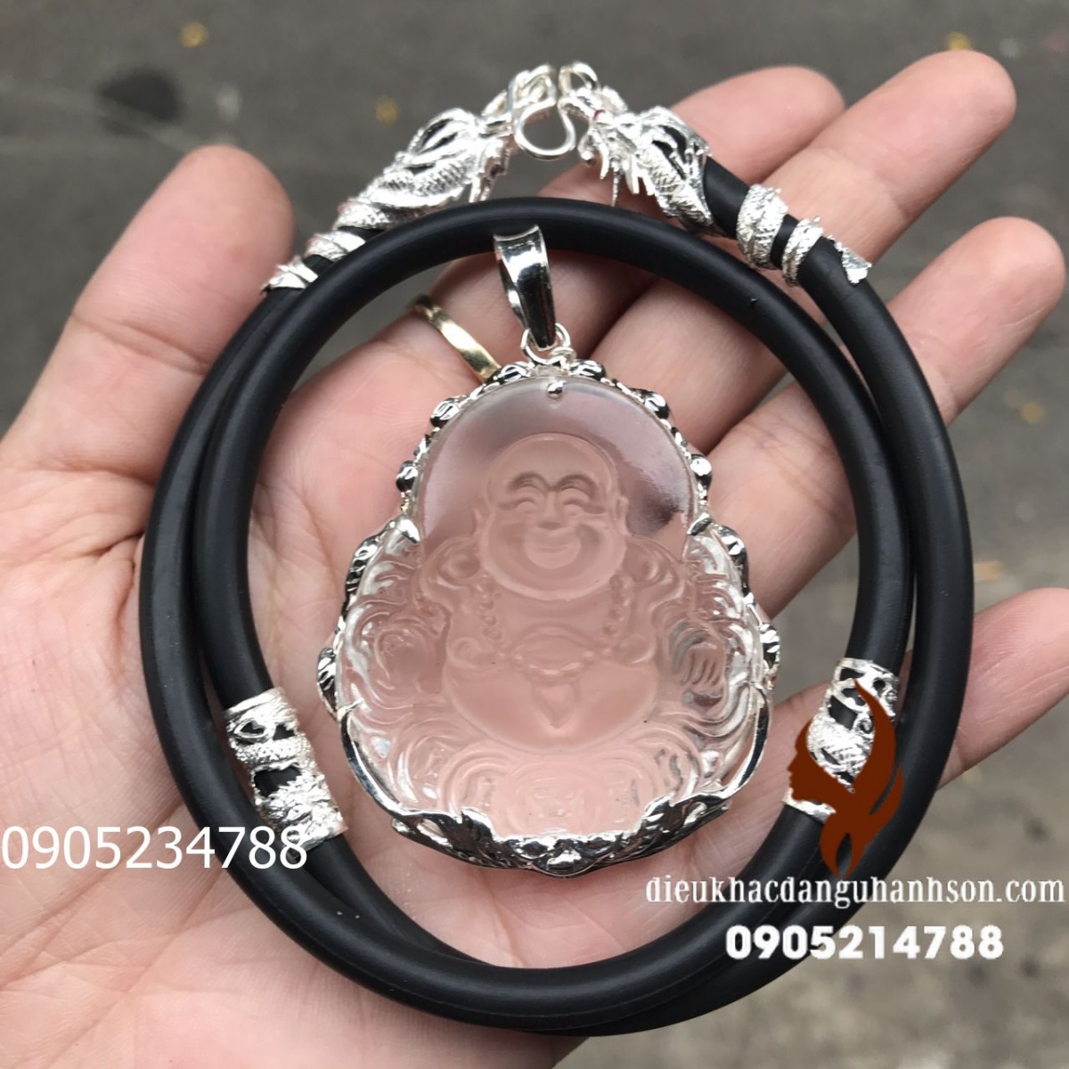 Mặt dây chuyền phật di lặc ốp bạc kèm dây rồng DL64