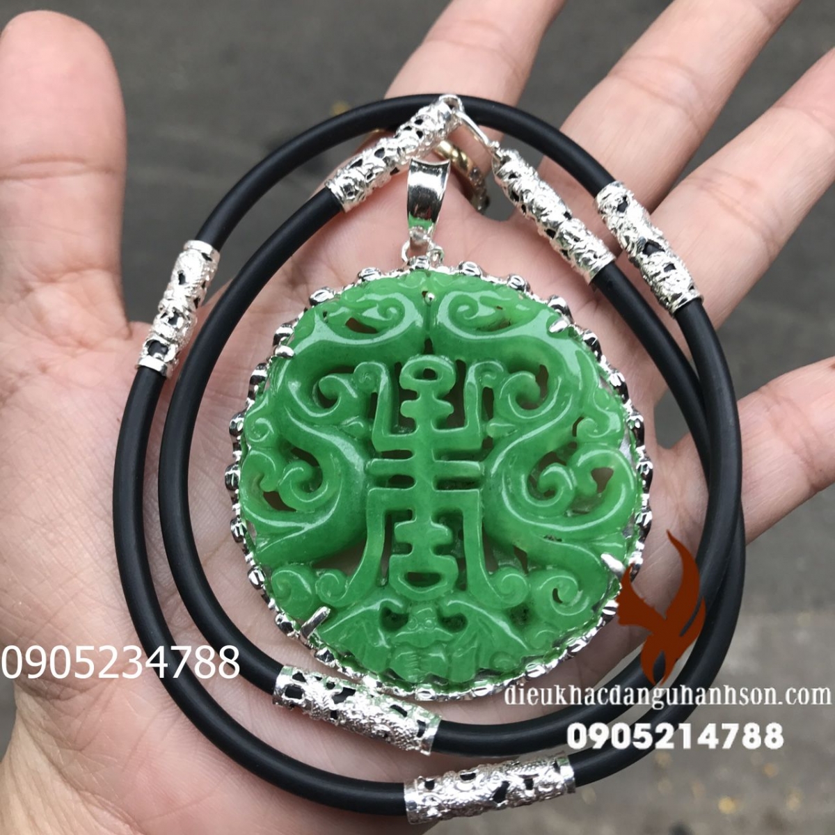 Mặt dây chuyền chữ Phúc Ngọc cẩm thạch tự nhiên RP41