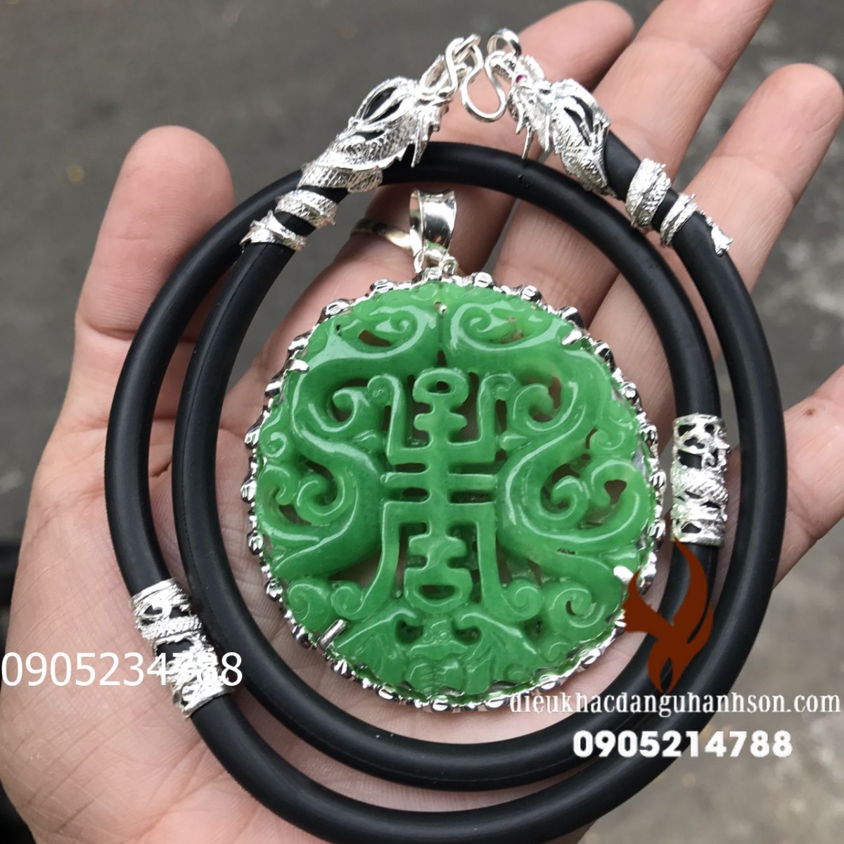 Mặt dây chuyền chữ Phúc Ngọc cẩm thạch tự nhiên MDC02