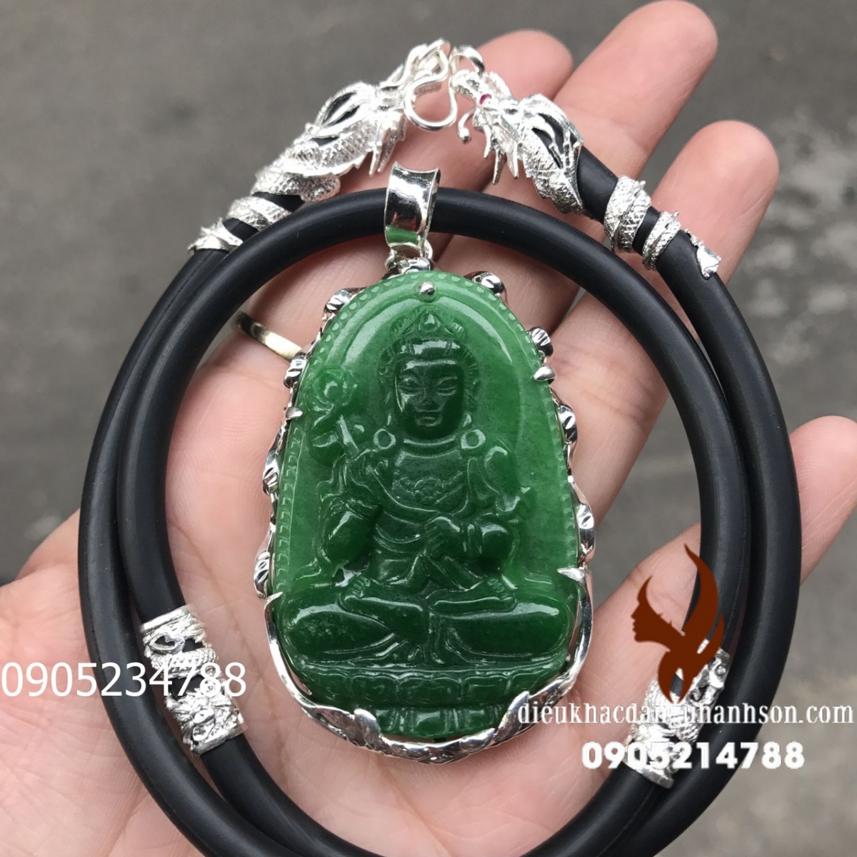 Phật Bản Mệnh Đại Thế Chí Ngọc cẩm thạch tự nhiên Tự Nhiên Ốp Bạc Ta Kèm Dây Cao Su Ốp Bạc Ta DTC12