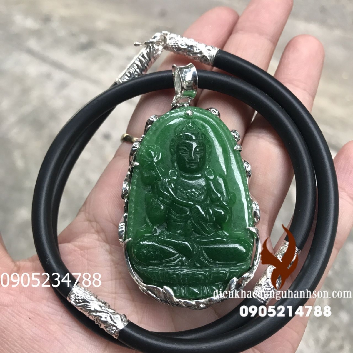 Phật Bản Mệnh Đại Thế Chí Ngọc cẩm thạch tự nhiên Tự Nhiên Ốp Bạc Ta Kèm Dây Cao Su Ốp Bạc Ta DTC15