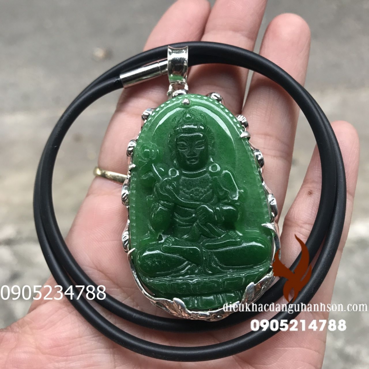 Phật Bản Mệnh Đại Thế Chí Ngọc cẩm thạch tự nhiên Tự Nhiên Ốp Bạc Ta Kèm Dây Cao Su Ốp Bạc Ta DTC16